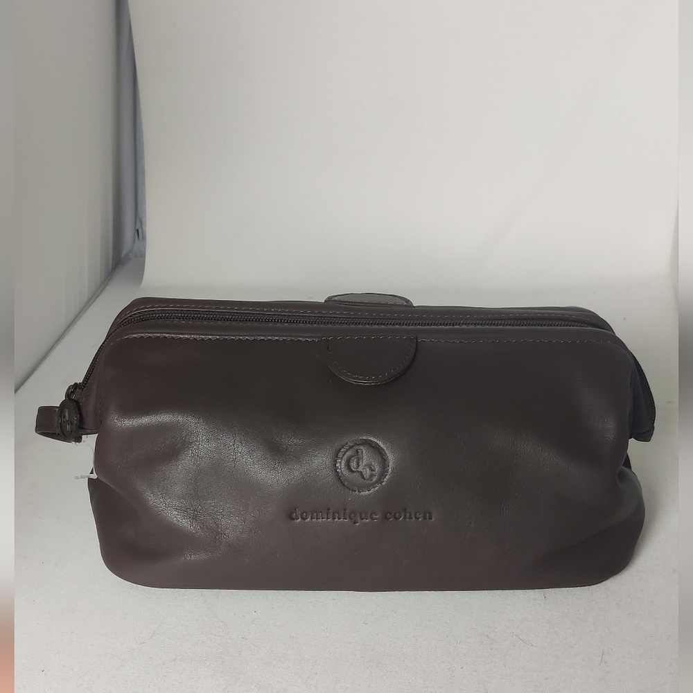 NEW NWOT dominique cohen Mens shaving toiletry bag CHOCOLATE BROWN LEATHER